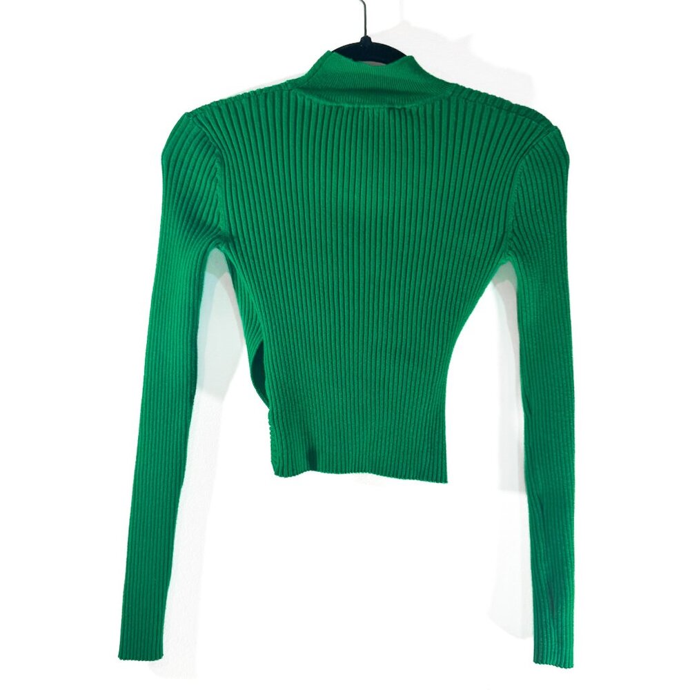 ZARA Ribbed Knit Cut-Out Cropped Sweater Green Wrap Front Women's Size S - Picture 5 of 10